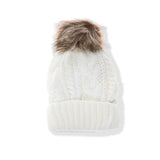 FAUX FUR CABLE KNIT BEANIE with removable Pom Pom